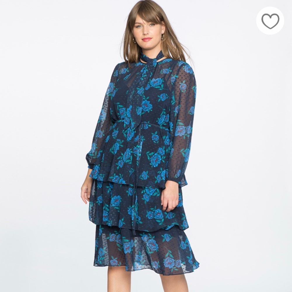 Draper James ELOQUII Floral Print Swiss Dot Dress